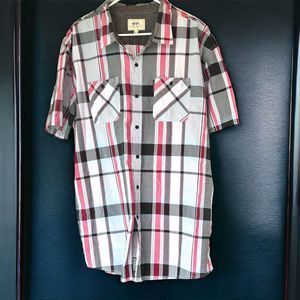 Ecko Unltd Flannel Shirt Mens 3XL Red Plaid Button Front Short Sleeve Streetwear